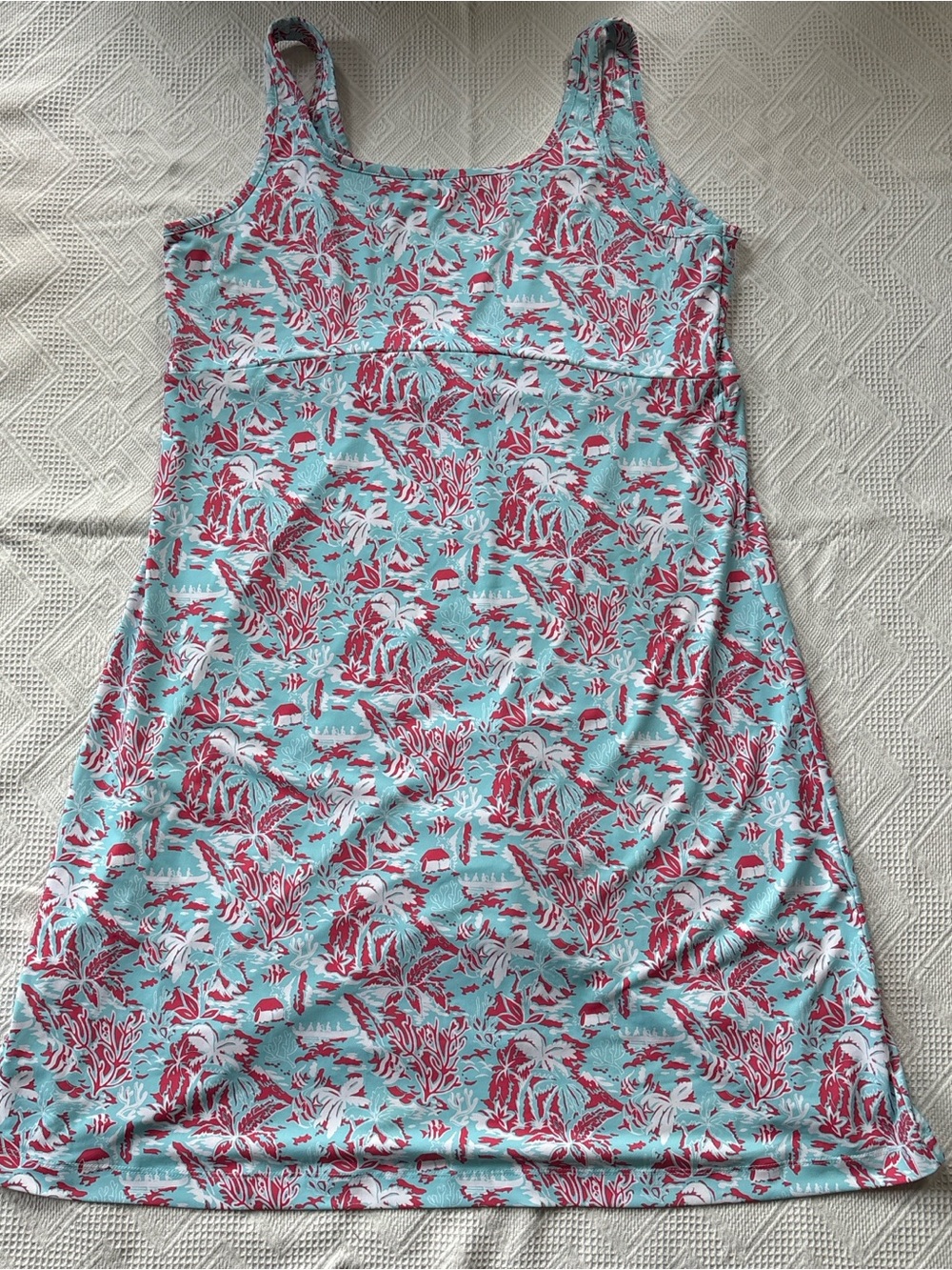 Womens Light Blue and Red Tropical Print One-Piece Dress Omni Freeze, Advanced C